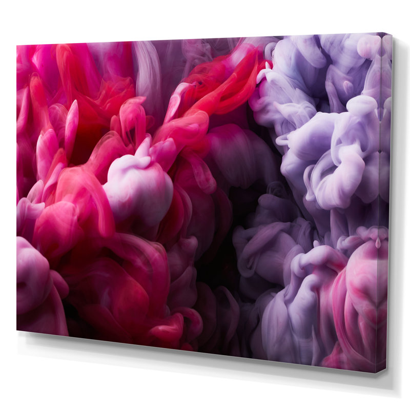 Encre liquide rose et bleue VI, reproduction sur toile flottante, H 8 po x l 12 po x P 1 po, Toile tendue
