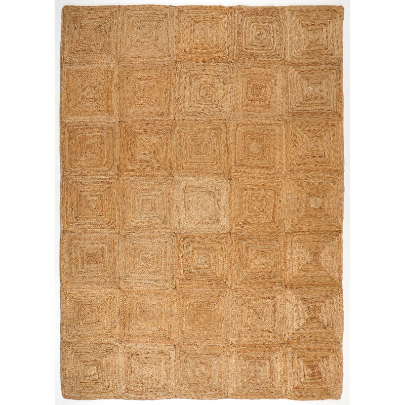 Carey Tactile Coiled Jute Hand Woven Area Rug - Striking Squares Boho Pattern, Rectangle 120 x 170 cm
