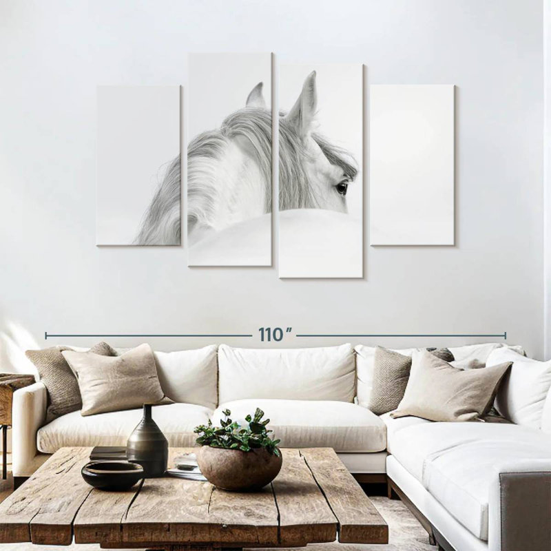 Exquisite White Horse, 54" H x 84" W