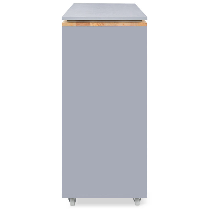 Îlot de cuisine roulant avec table allongée, îlot de cuisine sur roulettes avec lumières DEL, prises de courant et 2 portes en verre cannelé, îlot de cuisine avec compartiment de rangement et 3 tablettes ouvertes latérales, gris