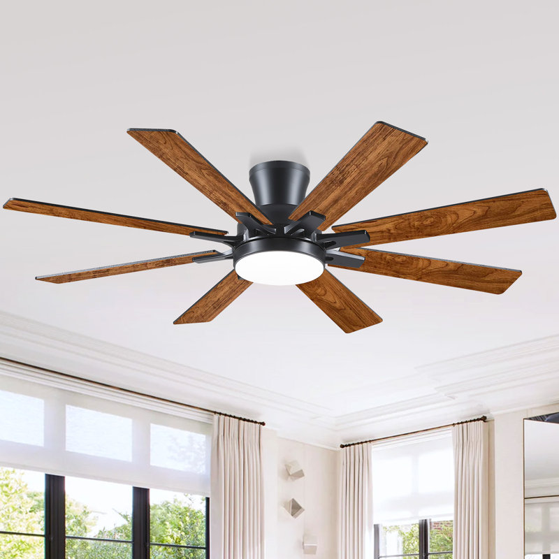 52" 8-blades Flush Mount Indoor Ceiling Fan With Light And Remote/app Control, Brown