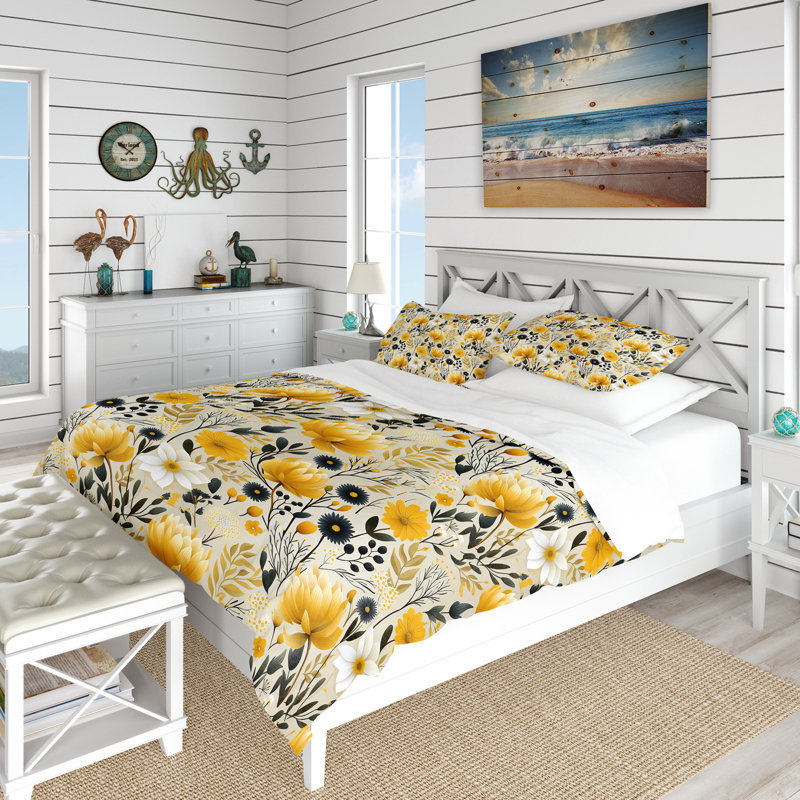 Ensemble de housse de couette Retro Floral Revival Botanical Pattern II, Housse de couette pour grand lit et 2 taies décor
