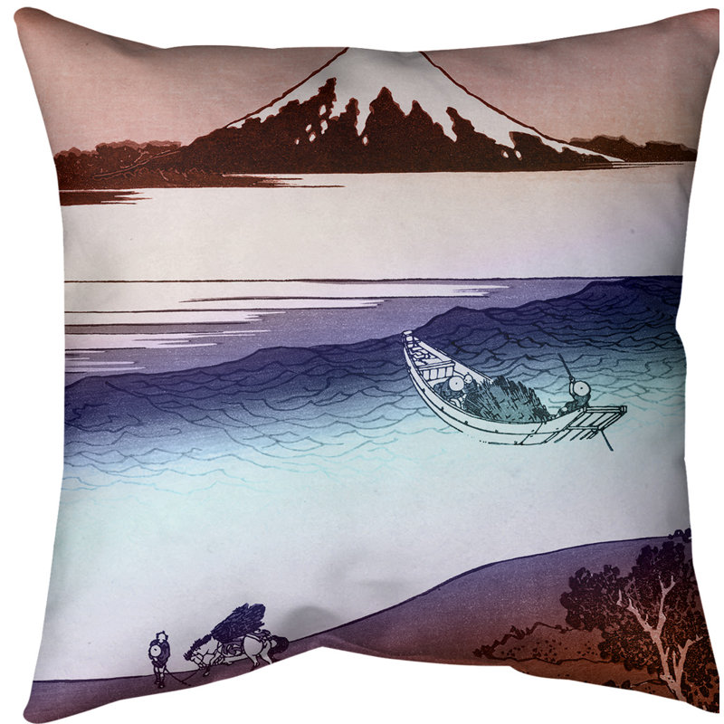 Katsushika Hokusai Reversible Throw Pillow, 16" x 16", Red/Blue, Spun Polyester