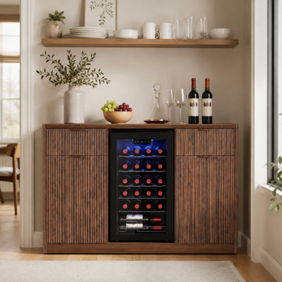 Meuble-bar à café de 150 cm avec réfrigérateur, poubelle à bascule et station de recharge