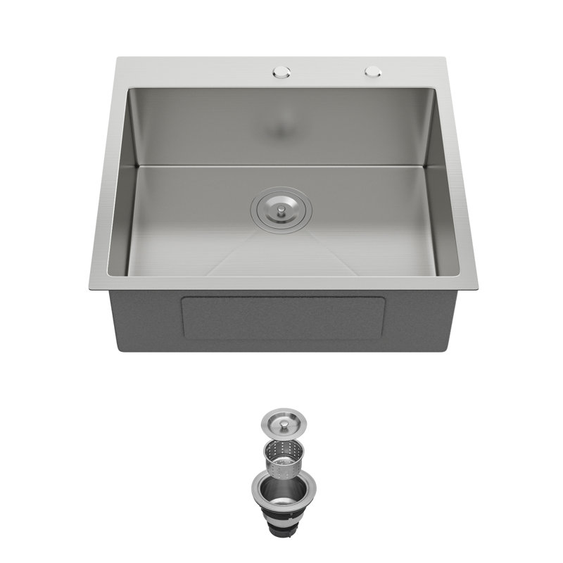 25" L x 22" W Drop-in Kitchen Sink 16 Gauge Stainless Steel Kitchen Sink Single Bowl Kitchen Sink