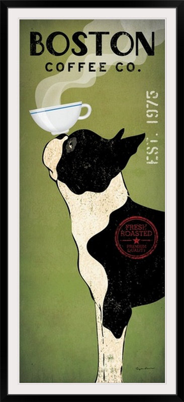 « boston terrier coffee co » par ryan fowler, affiche rétro, Cadre noir, H 44 po x l 22 po x P 1 po