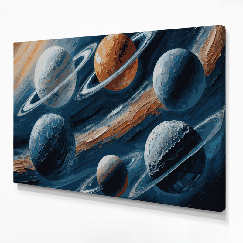 «Space Jupiters lunes», art mural sur toile gris, H 20 po x l 24 po
