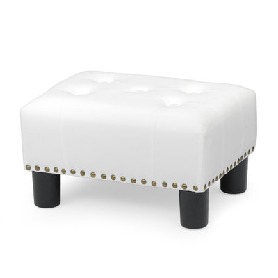 Engelsman Upholstered Ottoman Bench, PU Leather Button Tufted Ottoman Footrest Stool for Living Room