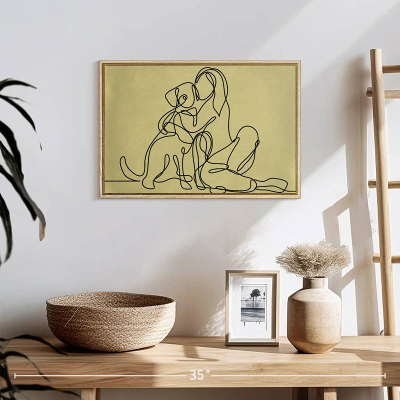 Femme aimant un chien, 19 po x 13 po, Cadre flottant en bois naturel