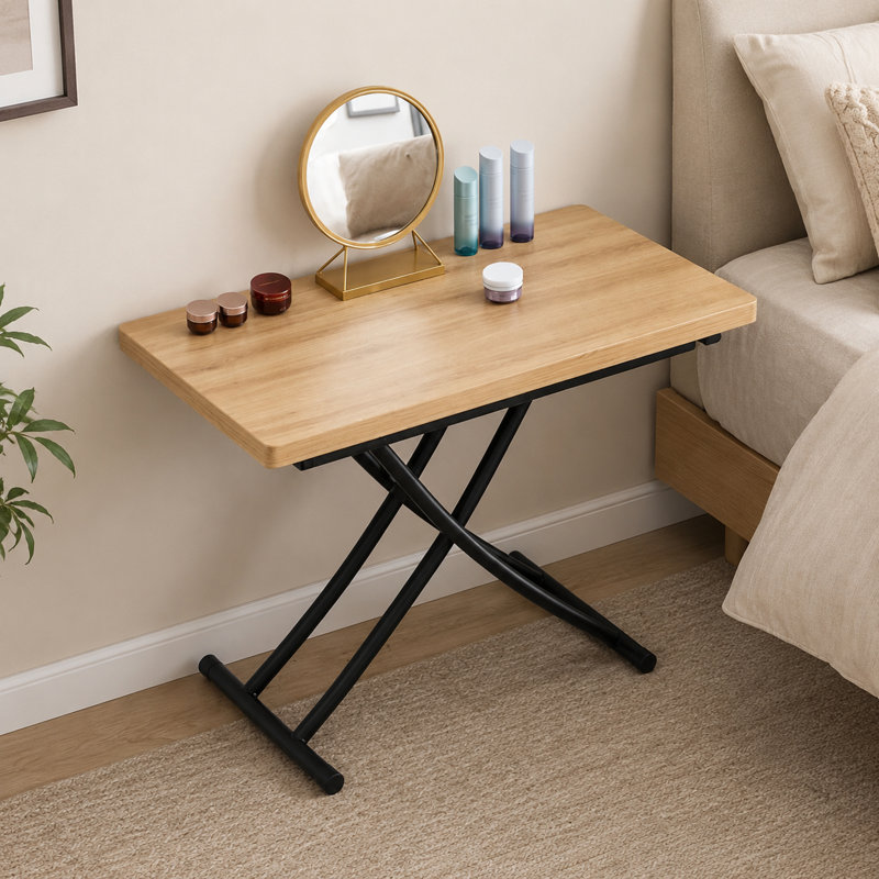 43.3" Modern Convertible Coffee-to-Dining Lift Table with Folding Top and Adjustable Height, Natural Wood, Black