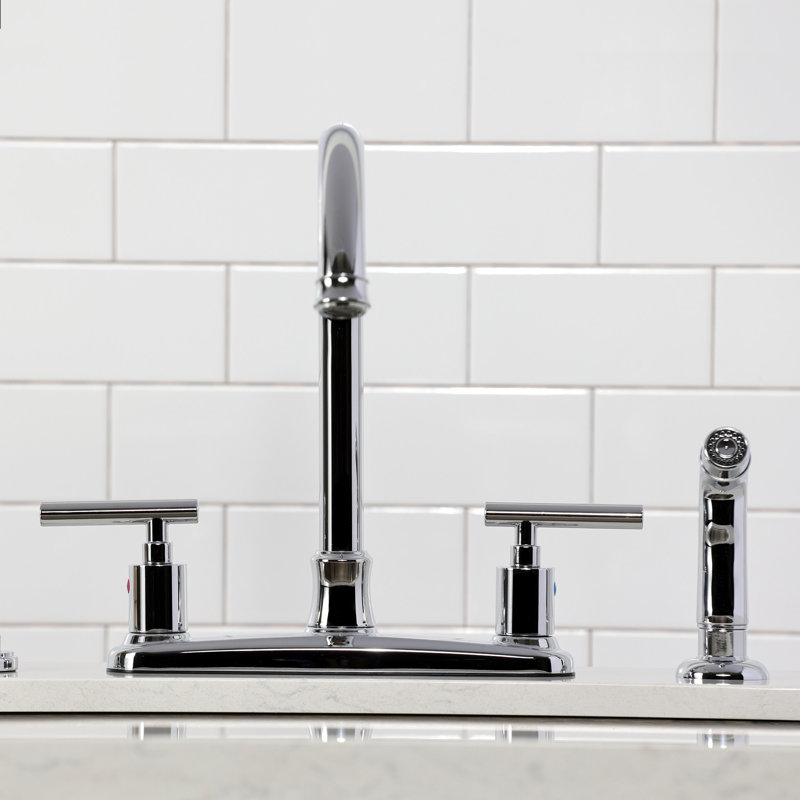 Robinet de cuisine à poignée double Manhattan avec douchette latérale, Chrome poli
