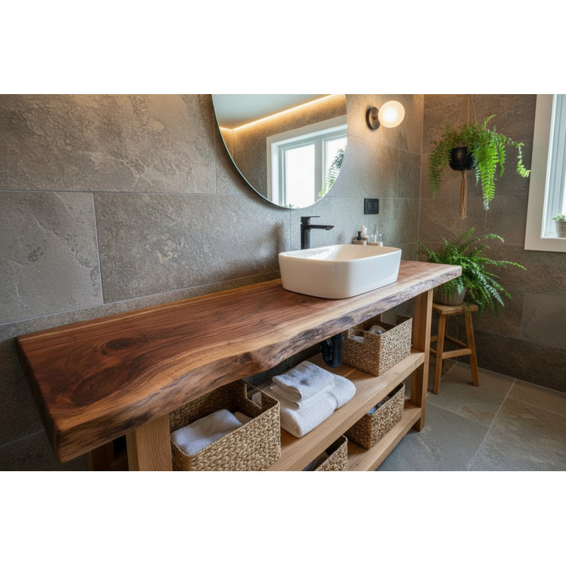Plateau de meuble-lavabo en noyer personnalisable, 24", 16"