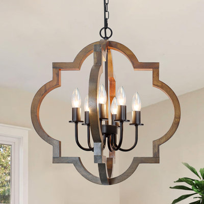 Lustre géométrique en bois à 6 lumières de style maison de campagne Jacqueline 21,65 po