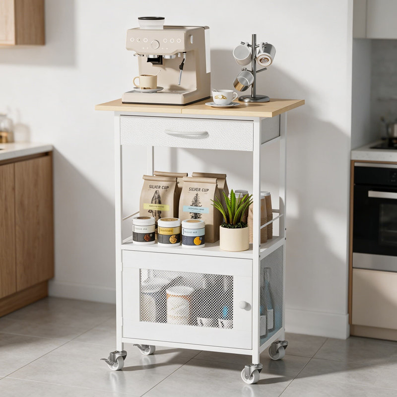 Buffet de bar avec tiroir de rangement et armoire de porte, support de cuisine à roulettes pour support à micro-ondes, petite station de café pour l'entrée du salon