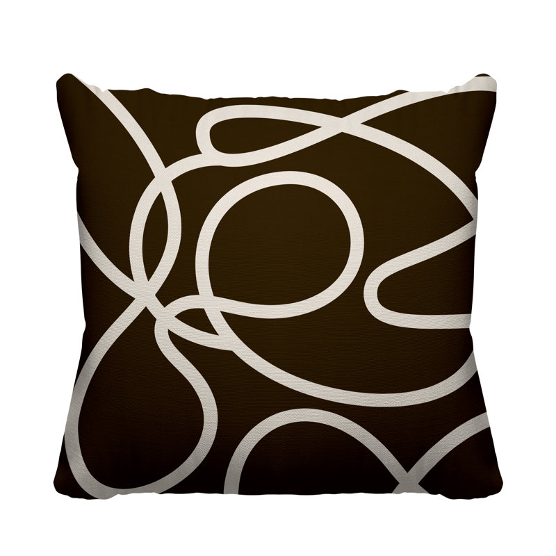Squiggles Abstract Indoor/Outdoor Throw Pillow, 17" x 17", Brown, Square