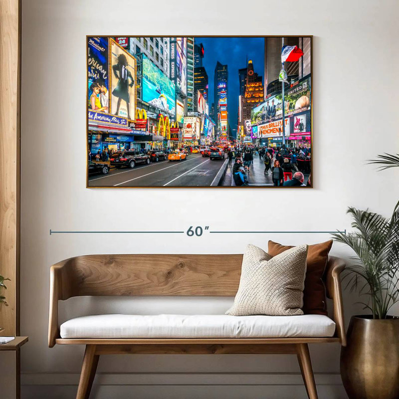 Iconic NY Times Square, 46 po x 31 po, Cadre flottant doré
