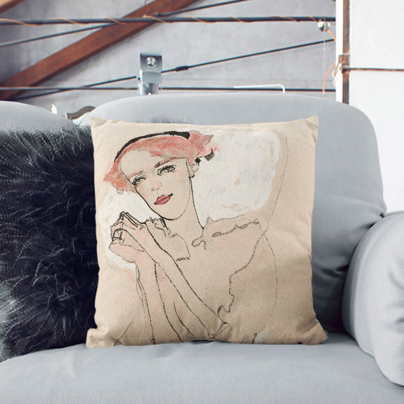 Portrait Of A Woman Vol.3 By Egon Schiele Square Throw Cushion, Black, 40cm H x 40cm W x 15cm D
