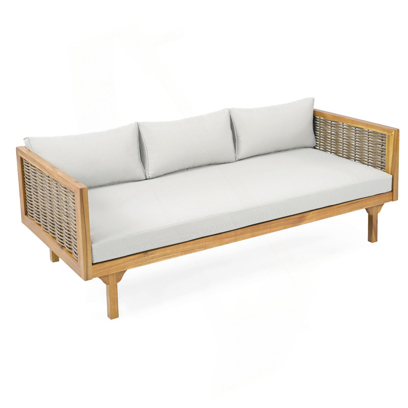 Claremont 3 Seater Daybed With Rattan Arms, Gray, Teak