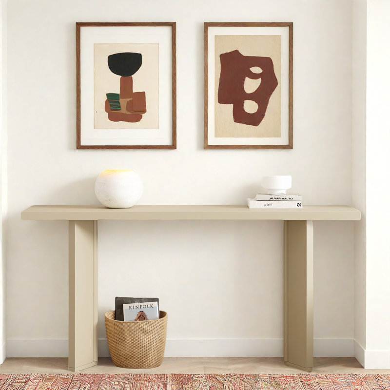 Console moderne avec structure de forme géométrique et grain de bois, Beige