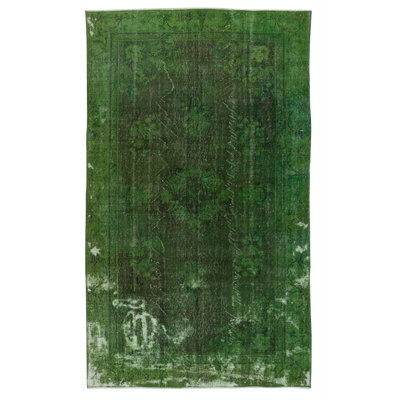 Tapis vert fait à la main 5,4 x 9 pi. Tapis turc délavé