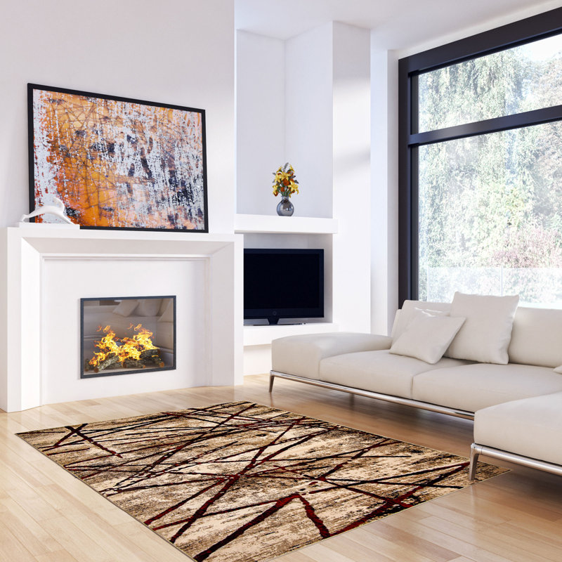 Tapis doré à motif abstrait Artresha, Rectangle 6 pi 7 po x 9 pi 6 po
