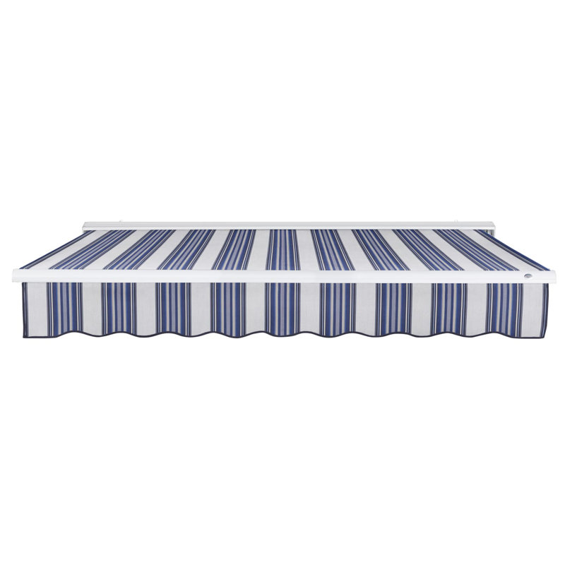 Awntech Destin Patio Retractable Awning with Protective Hood, Navy/Gray/White Multi, 16' W x 10' D, Left Motor