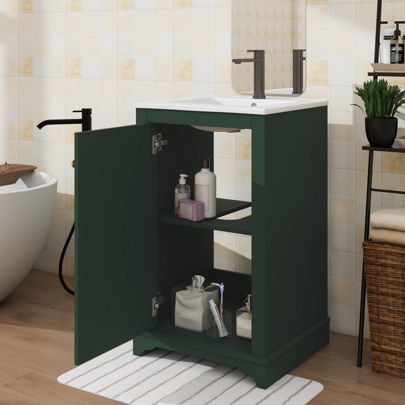 Ensemble de meuble-lavabo sur pied 20 po avec armoire à fermeture en douceur et cuve en céramique, Vert