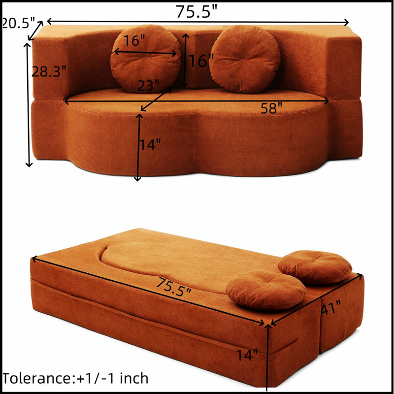 2-In-1 Folding Sofa Bed With Pillow, Twin Sleeper For Living Room, Guest Use, Office, Apartment, No Assembly Required