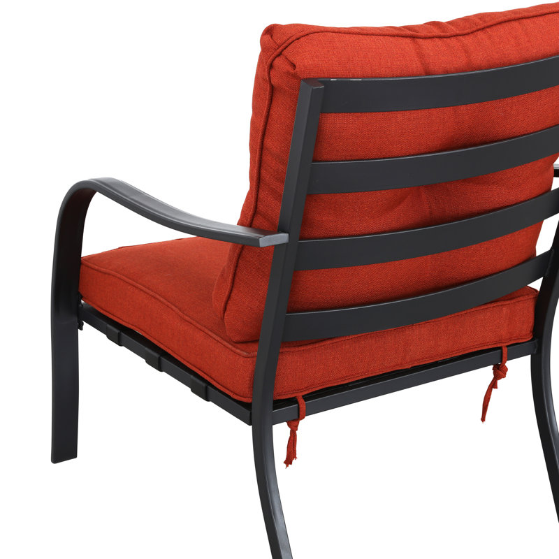 Outdoor 2-Piece Metal Loveseat With Red Cushions