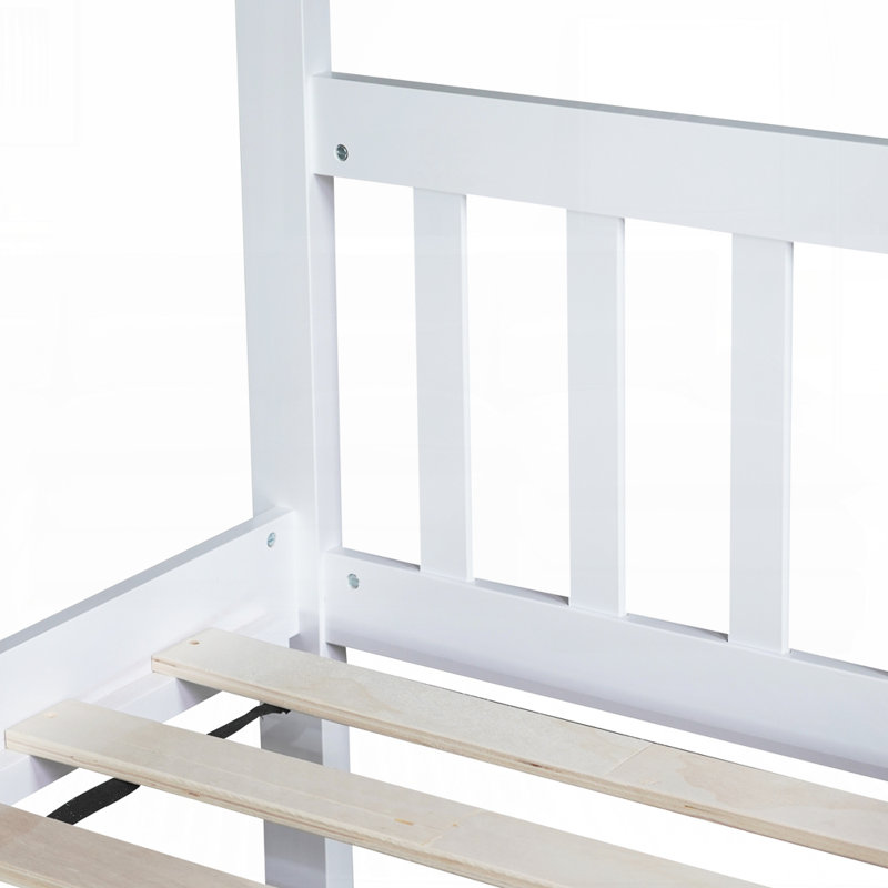 Lit superposé convertible avec 2 tiroirs de rangement amovibles et dispositifs de sécurité pour les chambres modernes, Blanc