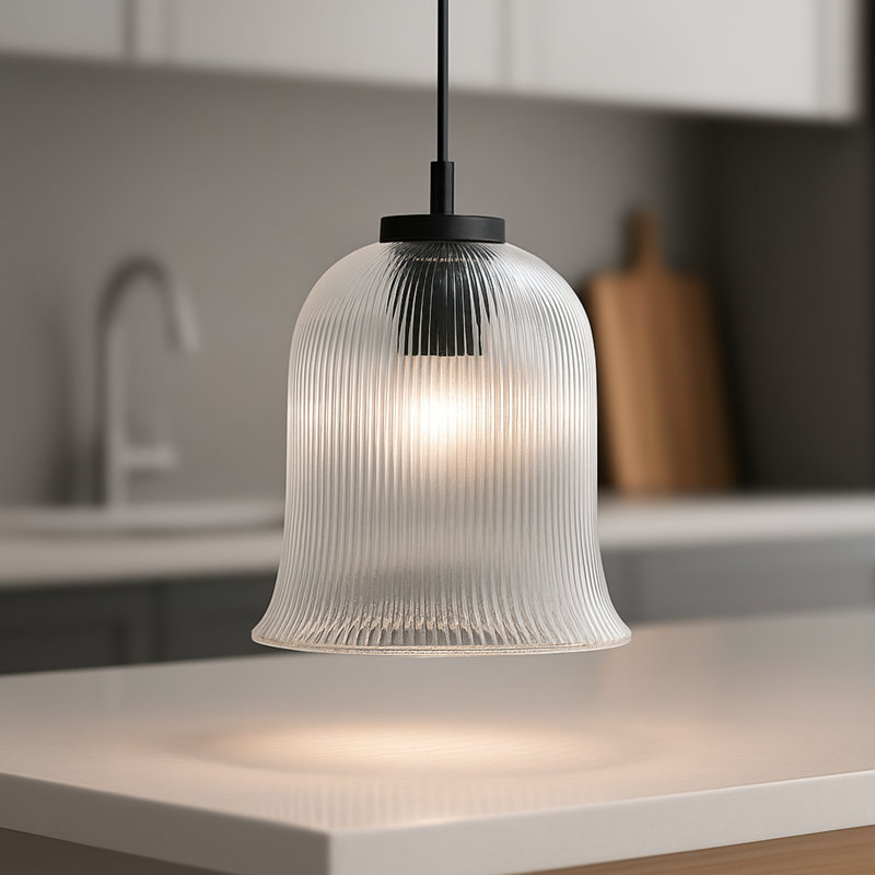 Luminaire suspendu moderne en forme de cloche à 1 lumière en métal et verre pour îlot de cuisine., Noir mat