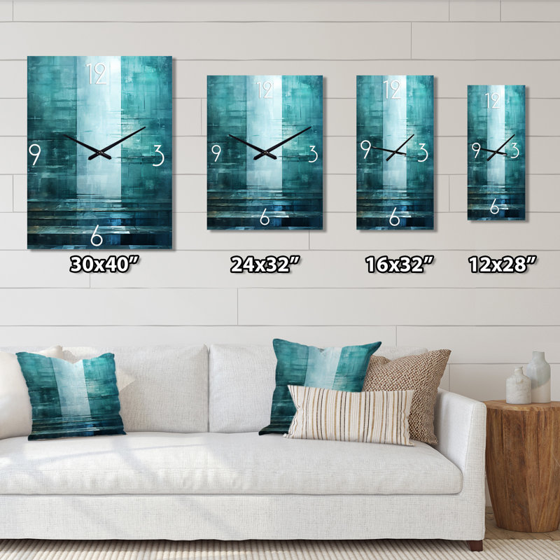 Porte à l'autre côté turquoise Riverside - Horloge murale abstraite à collage moderne, H 28 po x l 12 po x P 1 po
