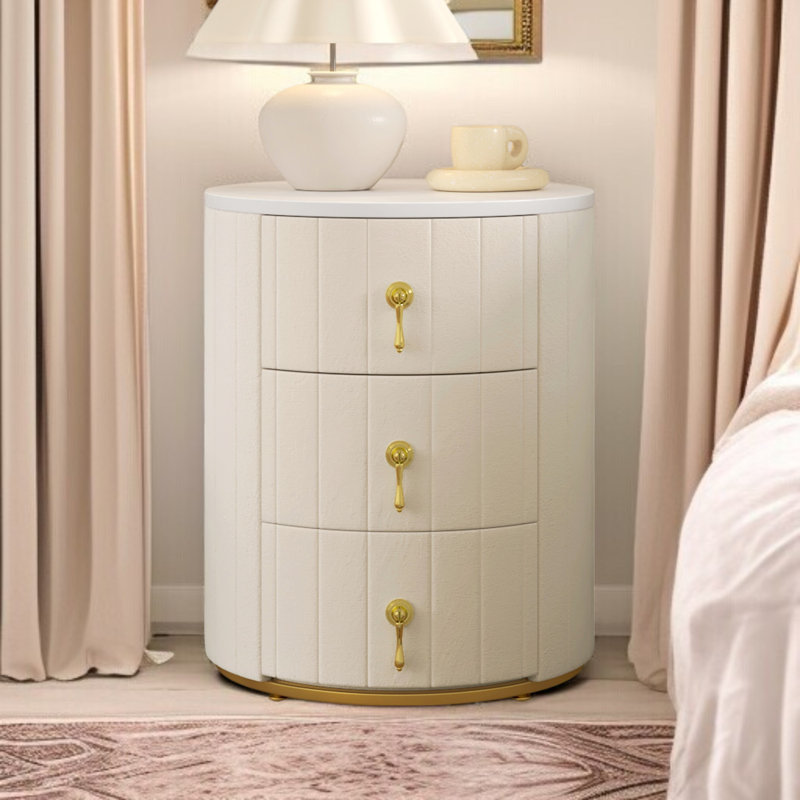 Table de chevet rembourrée à 3 tiroirs, Beige, Individuel