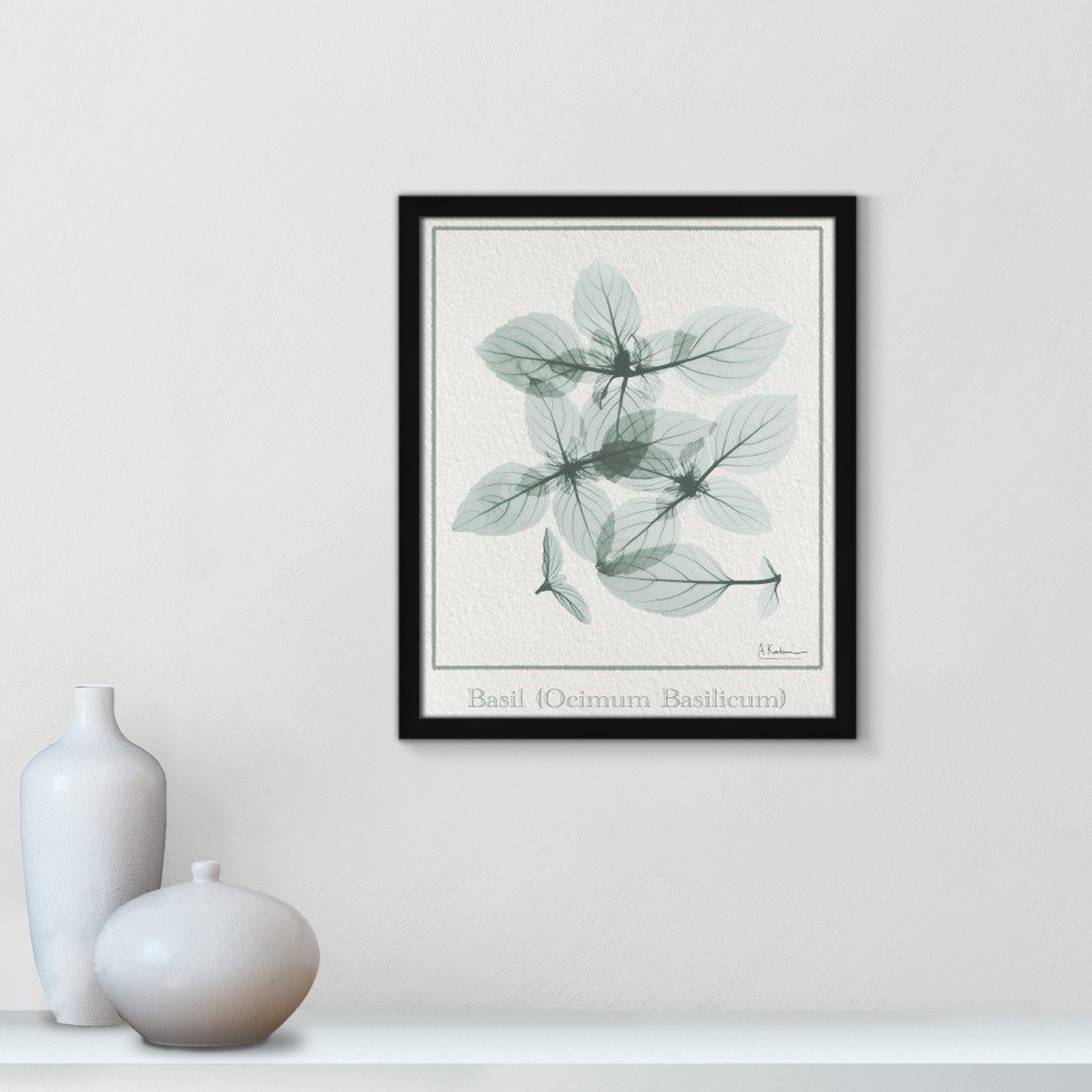 Jeanette "Basil Ocimum Basilicum" Painting, 19" H x 16" W x 1.25" D, Satin Black Framed Paper