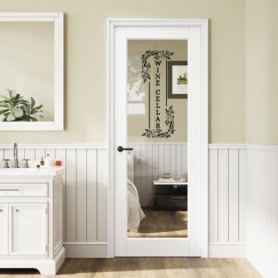 Interior Primed Wine Room Glass Slab Door White Solid Manufactured Wood Basement Standard Door For French / Barn Doors