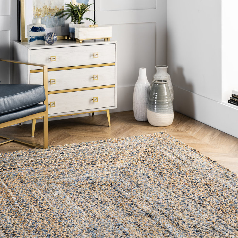 Destrie Handmade Braided Denim and Jute Blue/Beige Rug, Runner 2'6" x 6'