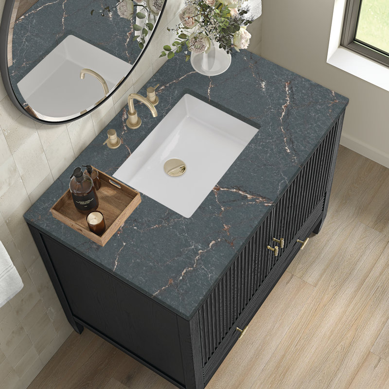 Myrrin 36'' W Single Vanity, Parisian Blue, Carbon Oak, 8" Widespread