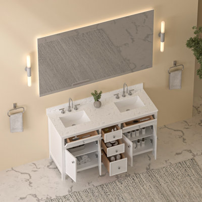 60'' Double Bathroom Vanity with Engineered Stone Top and Ceramic Sinks