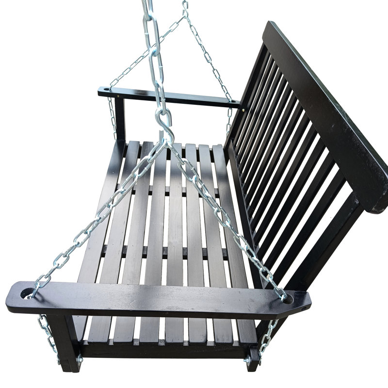 Banc de balançoire d'extérieur en bois avec suspension. Noir, capacité de 800 lb, facile à assembler dans le patio, le jardin, la cour, capacité de charge. Assemblage pour porche de jardin, cour arrière