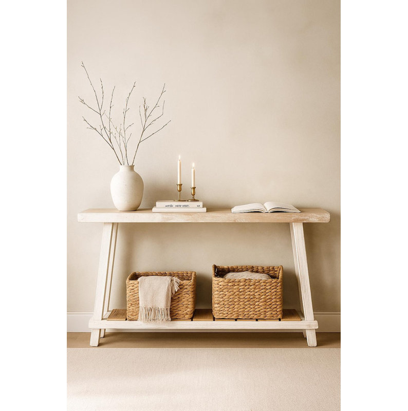 70x6x36h Oversized Skinny A-frame Console Table, Brown/White