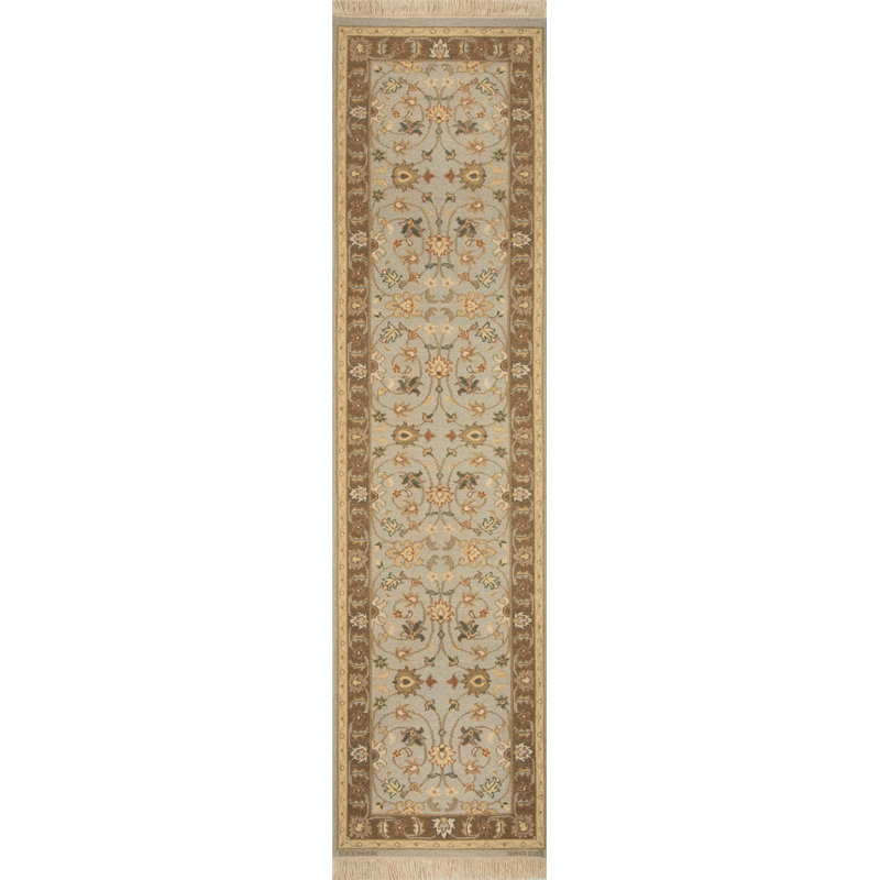 Tapis bleu turquoise/brun tissé à la main Rickey, Tapis de couloir beige