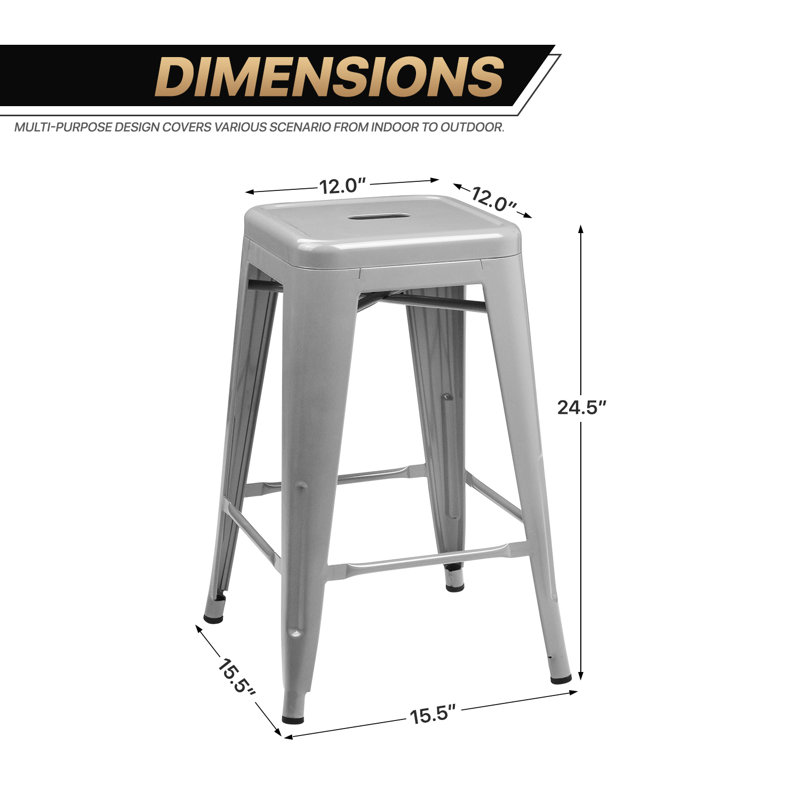 Kery Metal Bar Stools Backless Counter Height Barstools For Indoor Outdoor, Gray, Counter  Stool (24.5" Seat Height)
