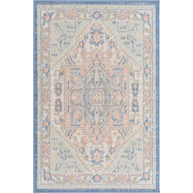 Tapis oriental vert / rose Orcon, Rectangle 2 pi 2 po x 3 pi 1 po