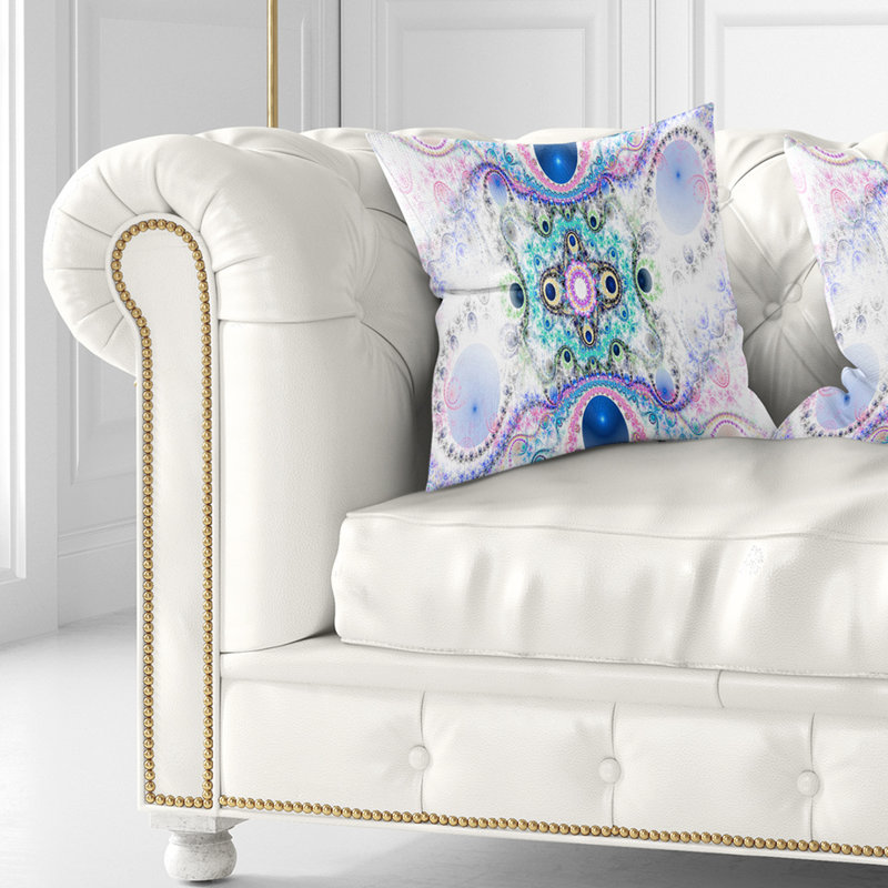 Motif de fractale bleue Cryptical - coussin imprimé abstrait, 18 po x 18 po, Coussin décoratif