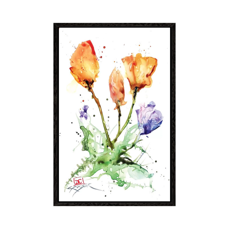 Flowers by Dean Crouser - Painting on Canvas, 66.04 cm H x 45.72 cm W, Black Framed