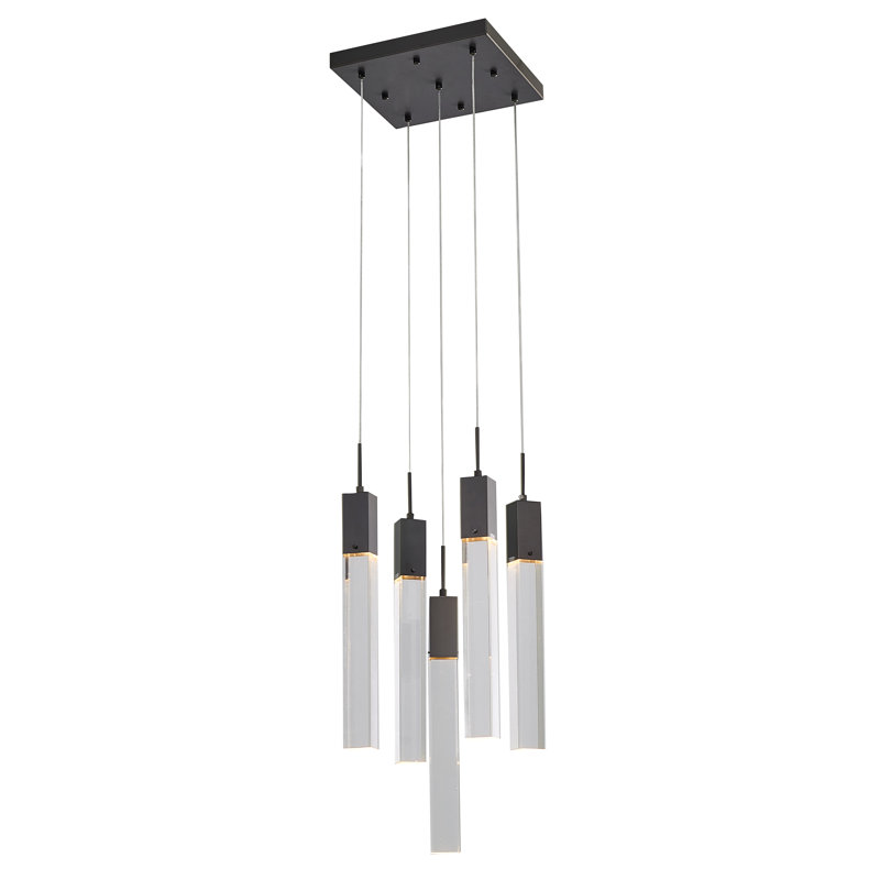 Lustre rectangulaire à 5 lumières pour îlot de cuisine avec détails en cristal