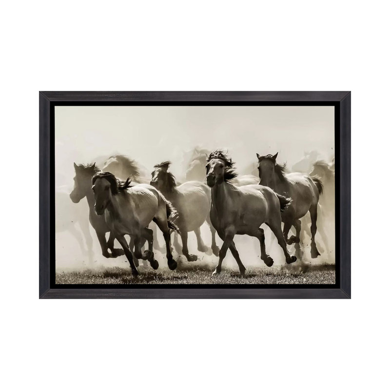 Cheval - reproduction d'art, H 18 po x l 26 po x P 1,5 po, Toile encadrée noir délavé
