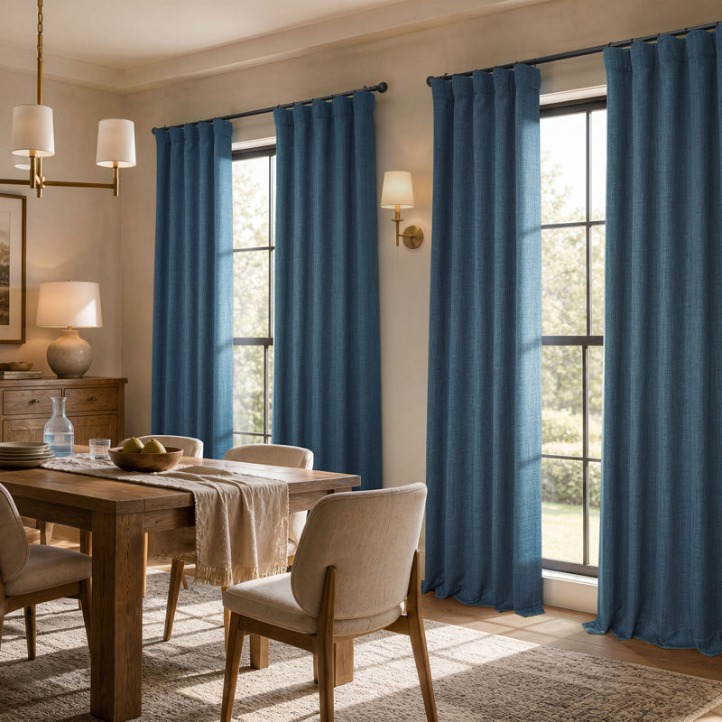 Ottis Faux Linen Room Darkening Curtain Panel, Story Blue, 50" W x 84" L