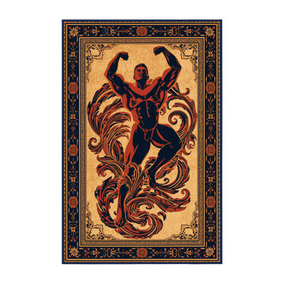 Machine Washable Sanibel Bodybuilder Pose Classic Oriental Rug in Gray – Navy Binding