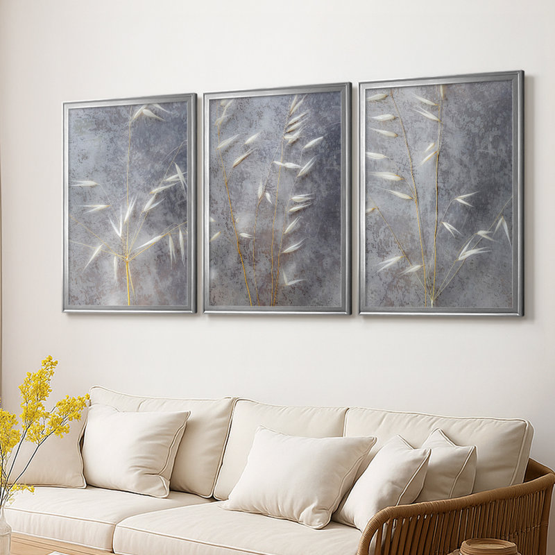 Moonlit Dream I - Toile tendue avec châssis sur mesure - 3 pièces, H 30 po x l 63 po, Silver